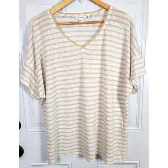 Chico's V-Neck Striped Linen T-Shirt Size XL (Chico's Size 3) - Picture 1 of 6